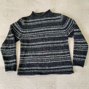 Striped Mock Neck Sweater in Black & White 15% Wool
